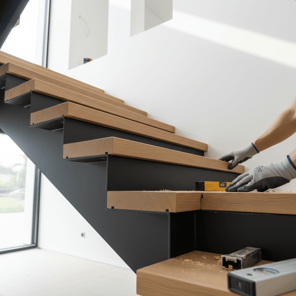 Sanded and varnished stair steps