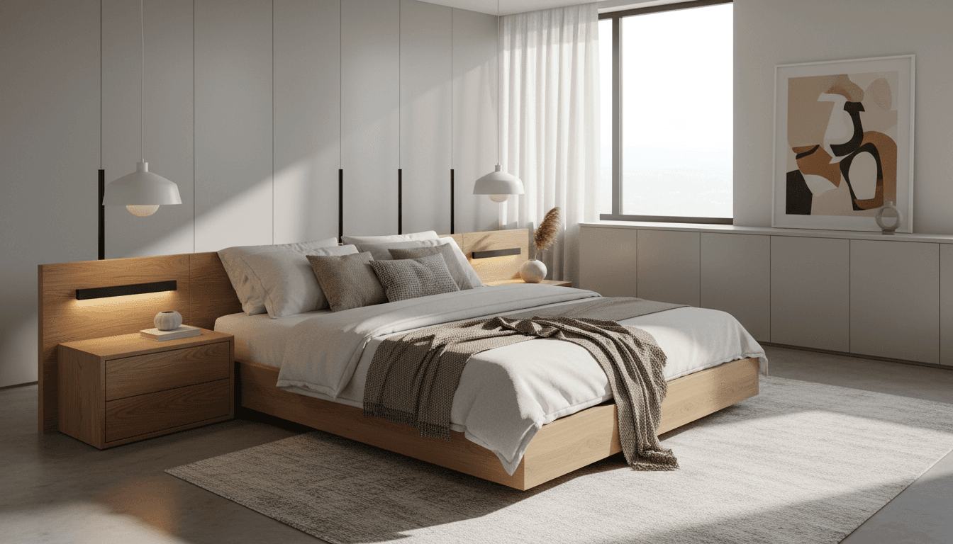 Light oak laminate in a bright bedroom