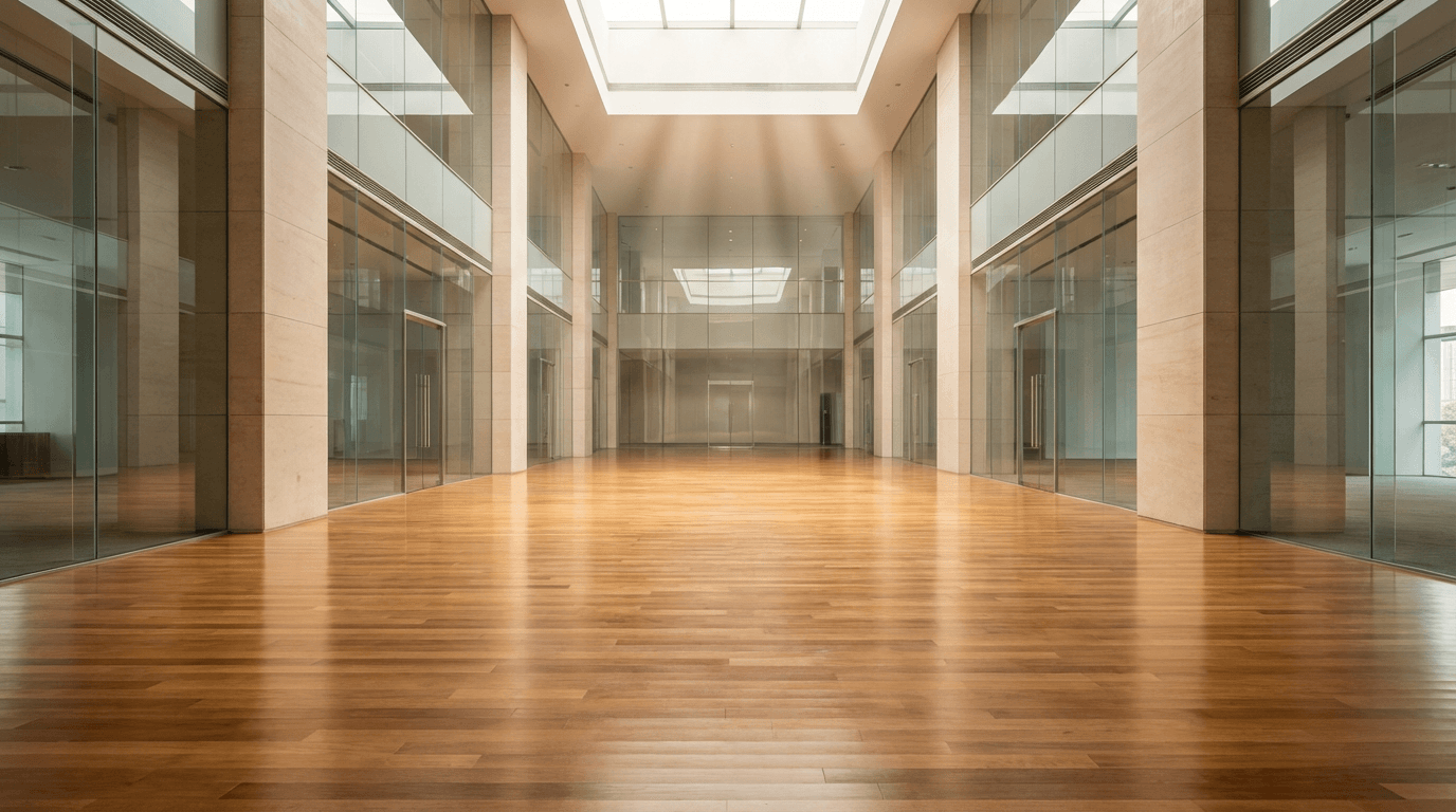 Polished concrete floor in an office lobby
