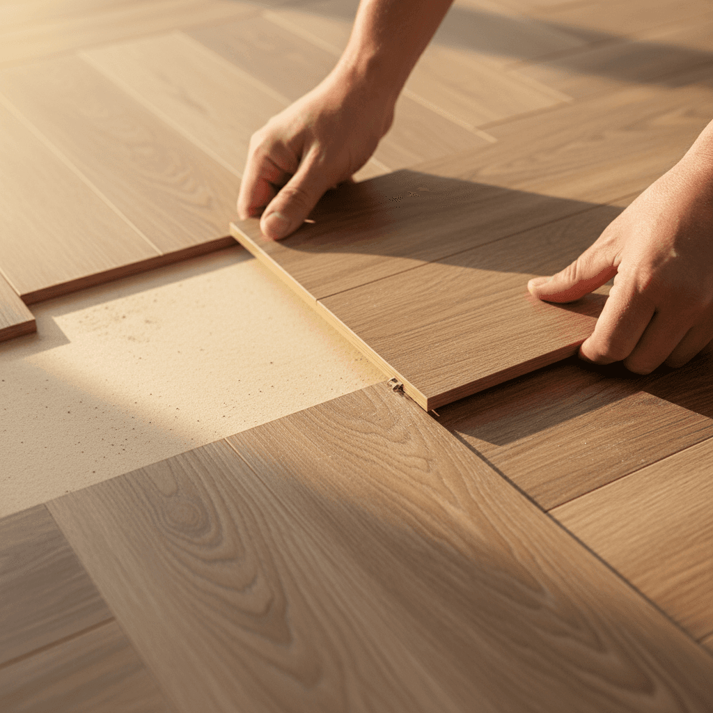 Installer laying a wooden floor